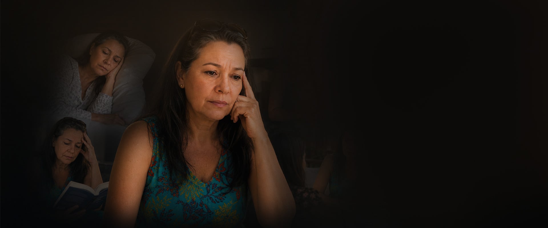 Mulher madura refletindo sobre as mudanças desta fase