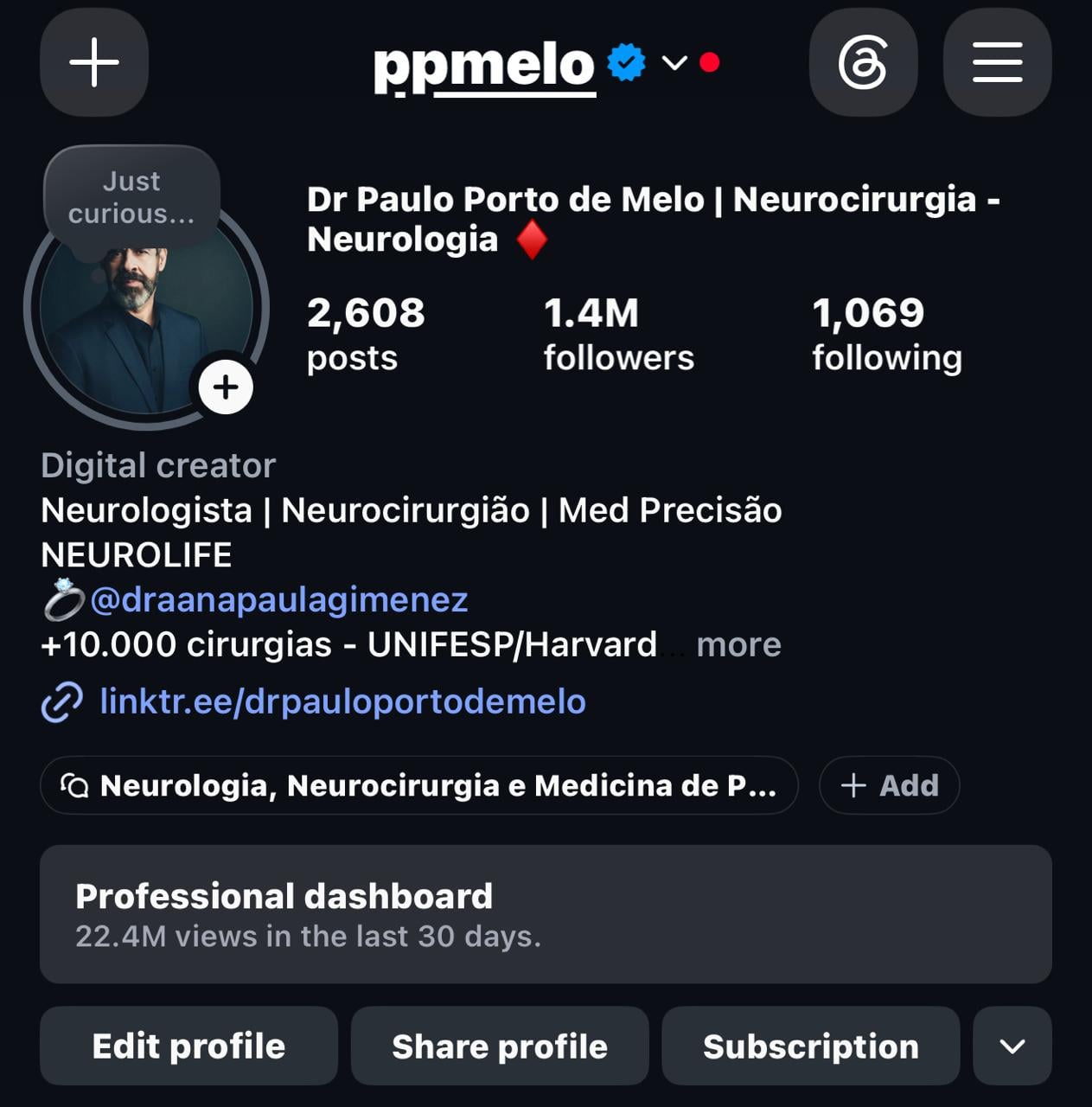 Instagram do Dr. Paulo, 1,4 milhão de seguidores